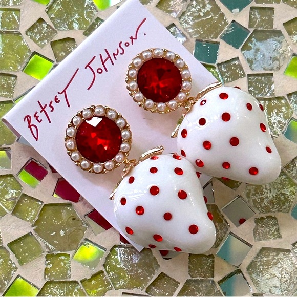 Betsey Johnson Red and White Strawberry Earrings - Picture 5 of 5